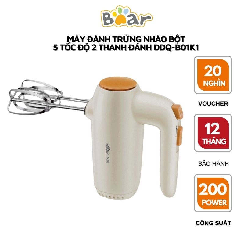 Máy đánh trứng cầm tay 5 tốc độ Bear DDQ-B01K1 - hàng Chính Hãng  bảo hành 18 Tháng tặng kèm vợt lấy lòng đỏ trứng