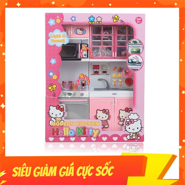 Đồ Chơi Tủ Bếp Hello Kitty 2 Ngăn Cao Cấp Màu Hồng Có Tiếng Nấu Ăn Cho Bé Chơi Đồ Hàng Vui Nhộn