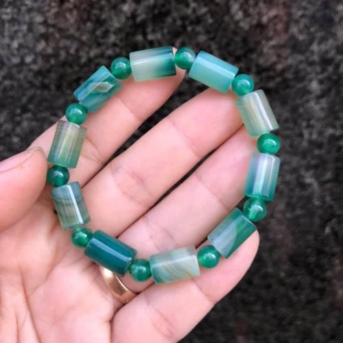VÒNG TAY ĐÁ MÀU XANH KIỂU ĐỐT TRÚC- SIZE 8LY