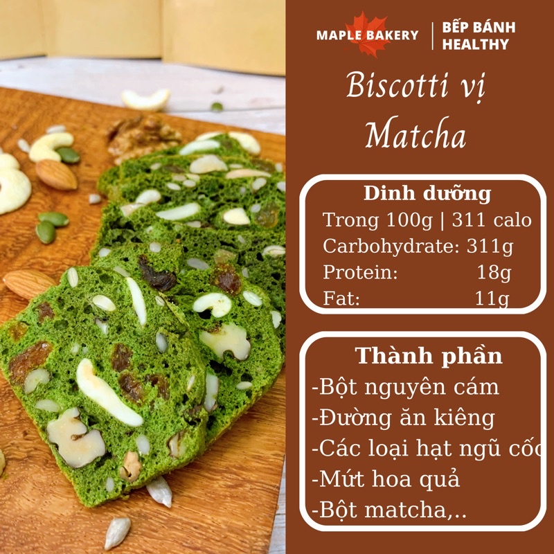 Bánh Biscotti nguyên cám healthy Vị Matcha Túi 100g -Bánh ngũ cốc ăn kiêng không Đường chuẩn eat clean