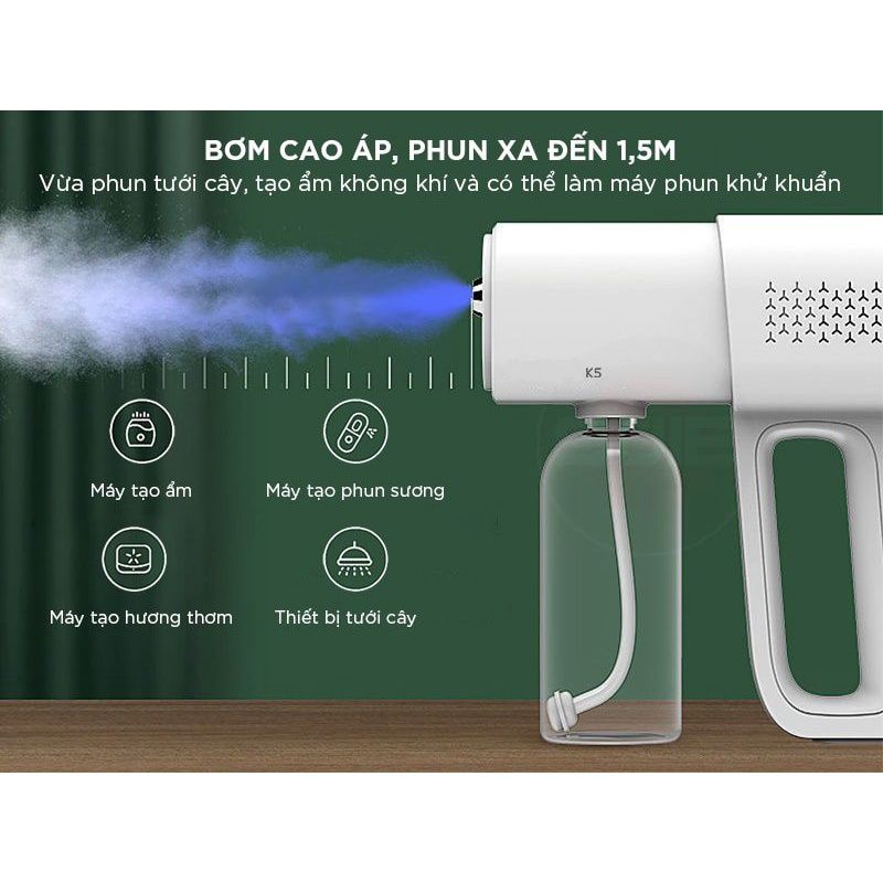 Máy Xịt Sương Cầm Tay, Phun Sương K5 Pro Cao Cấp Bằng Tia Uv - 8 Đầu Phun Nano - BH 12 tháng