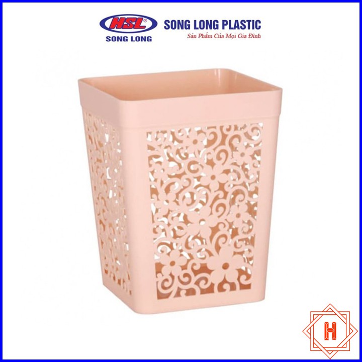 Song Long Plastic Giỏ nhựa đựng rác vuông Hàn Quốc hoa văn cao cấp { H }