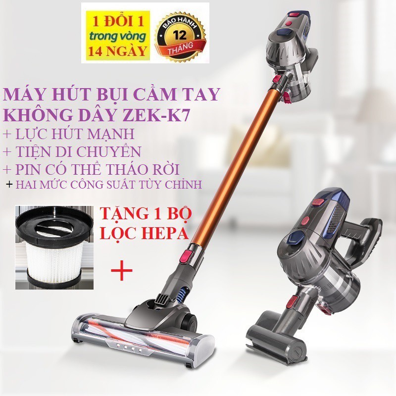 Máy Hút Bụi Cầm Tay Không Dây ZEK-K7 Pin Rời Hút Bụi Gia Đình Giường Nệm Xe Hơi + Tặng 1 Bộ Lọc Hepa