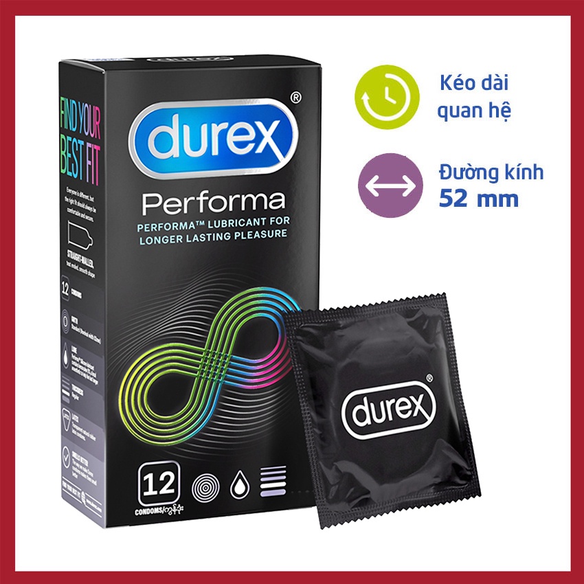 Sỉ  - 1 cái- Bao cao su Durex Performa chống xuất tinh sớm kéo dài thời gian yêu cực khoái chính hãng - Hanayuki (1 cái)