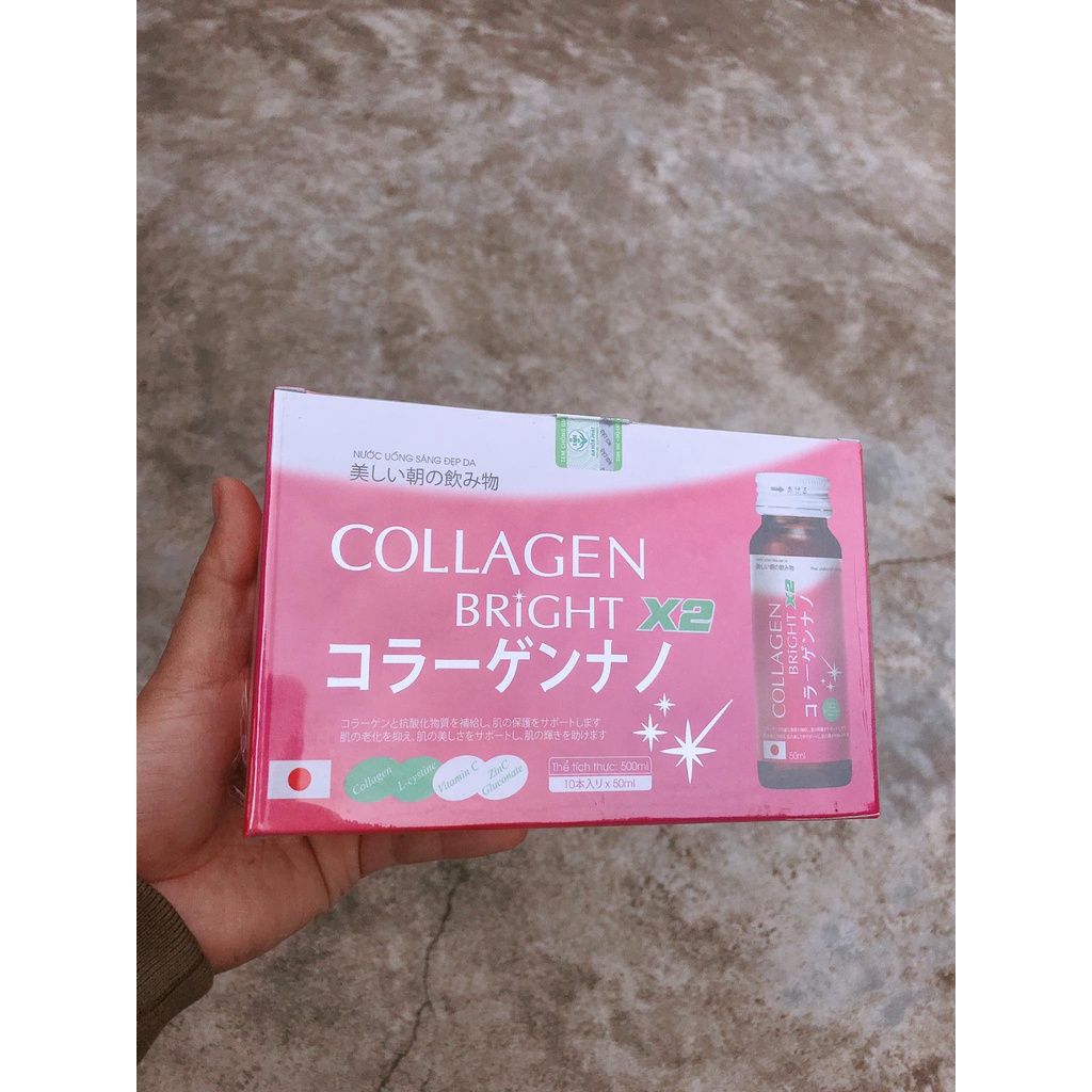 Collagen Bright X2 công nghệ Nhật Bản nước uống collagen trẻ hóa sáng da chống lão hóa hộp 10 chai