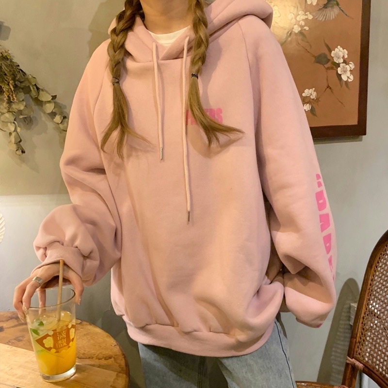 Áo hoodies nữ chất nỉ form rộng chất dầy dặn có mũ - Áo nỉ lót lông Quảng Châu cao cấp