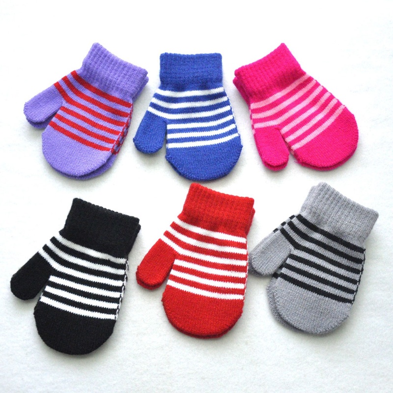 Găng Tay Len Co Giãn Giữ Ấm Dễ Thương Cho Bé Trai + Gái