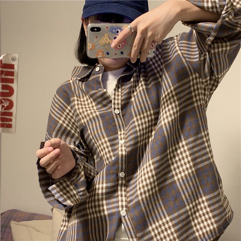 Áo sơ mi nữ kẻ sọc caro hàng Quảng Châu tay dài form rộng kiểu đẹp ANDOSA SM20