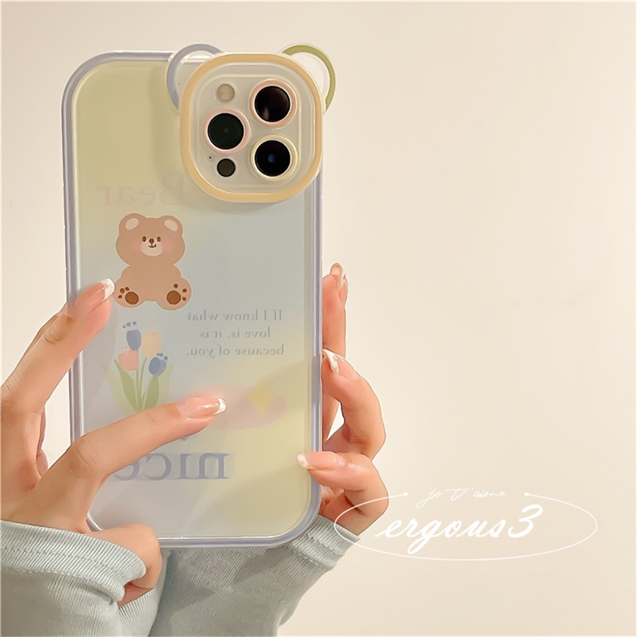Ốp Điện Thoại Mềm Họa Tiết Hoa Tulip Gấu Bảo Vệ Lens Cho iPhone 14 13 12 11 Pro Max SE2020 X XR Xs Max 7 8 6 6s Plus