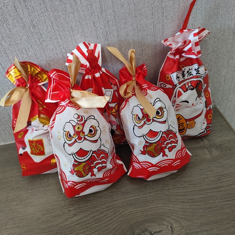 set 10 túi rút mèo thần tài may mắn size 15 x 23 cm