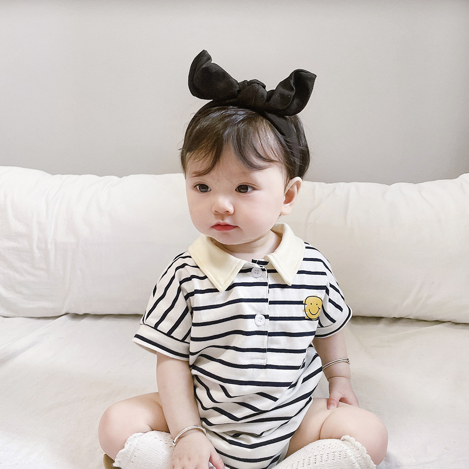 Áo Liền Quần Tay Ngắn In Hình Mặt Cười Dành Cho Bé Trai &amp; Gái Sơ Sinh