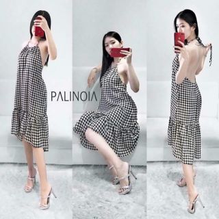 đầm caro yếm hở lưng