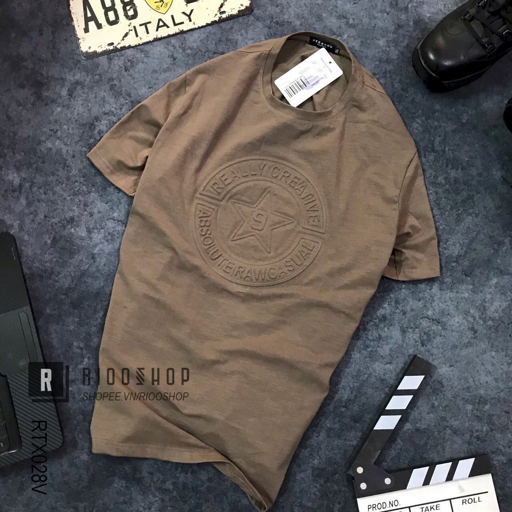 Áo thun nam cổ tròn cao cấp pega họa tiết dập nổi RTX028v - áo phông nam form rộng Riooshop | BigBuy360 - bigbuy360.vn