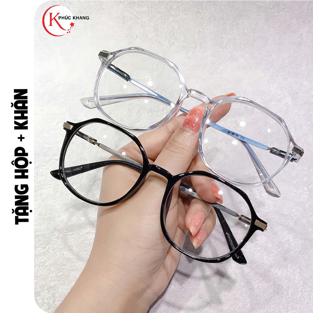 Kính giả cận nam nữ mắt đa giác không độ gọng nhựa phối kim loại nhiều màu PK19