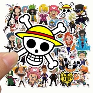 Bộ 50 Sticker (nhãn dán) ONE PIECE VUA HẢI TẶC - dán nón bảo hiểm, ghi-ta, tủ lạnh, máy tính