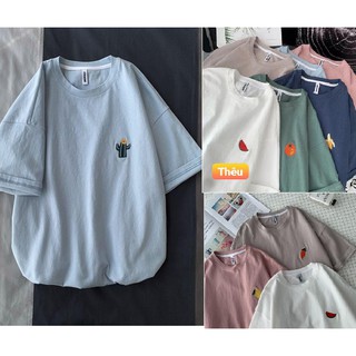 Áo thun tay lỡ phom rộng thêu trái cây xì teen CB022