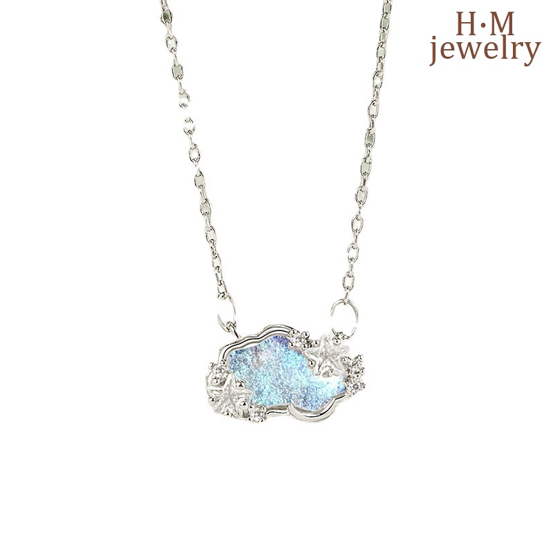 Vòng cổ Bạc S925 Mặt Kính Hình Đám Mây Mưa Nhiều Màu Sắc Thời Trang