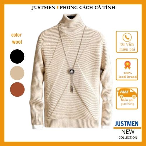 Áo Len Cao Cổ Vạt Chéo Phong Cách Hàn Quốc Cho Nam Vải Len Dệt Dày Dặn JUST MEN