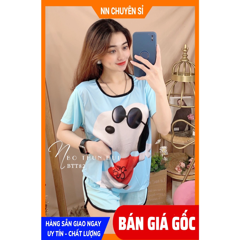 Đồ bộ nữ mặc nhà chất thun mềm mịn mát in hình gấu in bò sữa in hoạt hình loang màu dễ thương BTT thun đùi tổng hợp