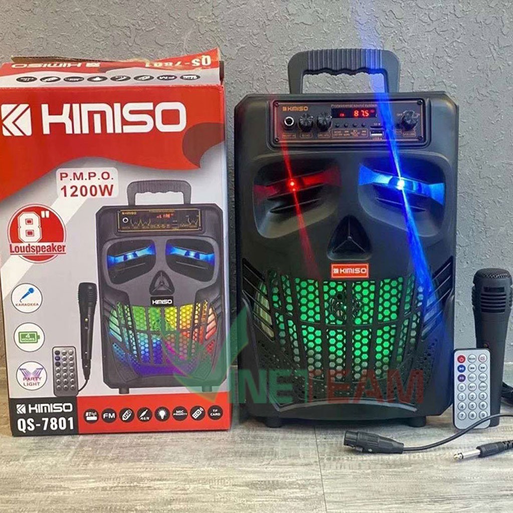 Siêu giảm giá - Loa kẹo kéo mini Karaoke giá rẻ  KIMISO QS-7801 Bass 20 ,Kèm điều khiển Tặng 1 micro có dây -dc4385