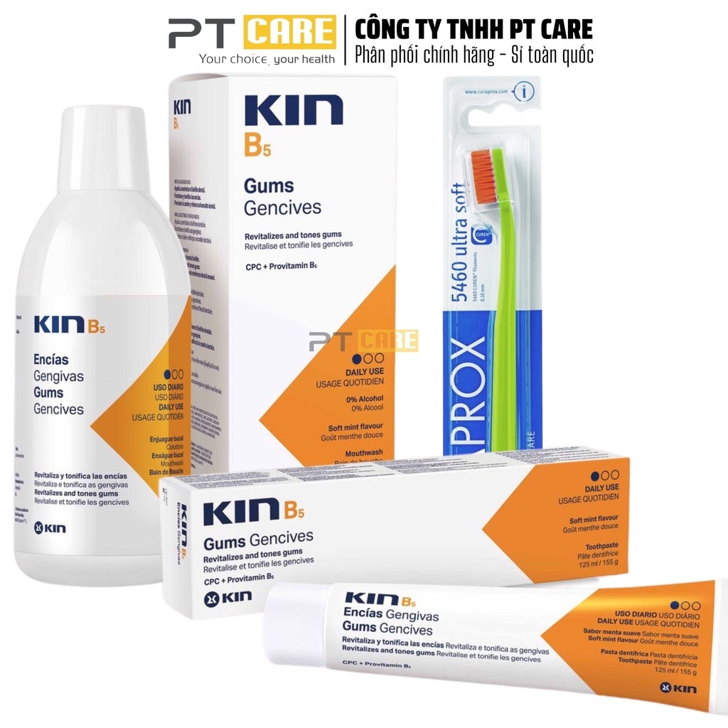 PT CARE | Combo Nước súc miệng Kem đánh răng Kin B5 Dùng Hàng Ngày 500ml/125ml