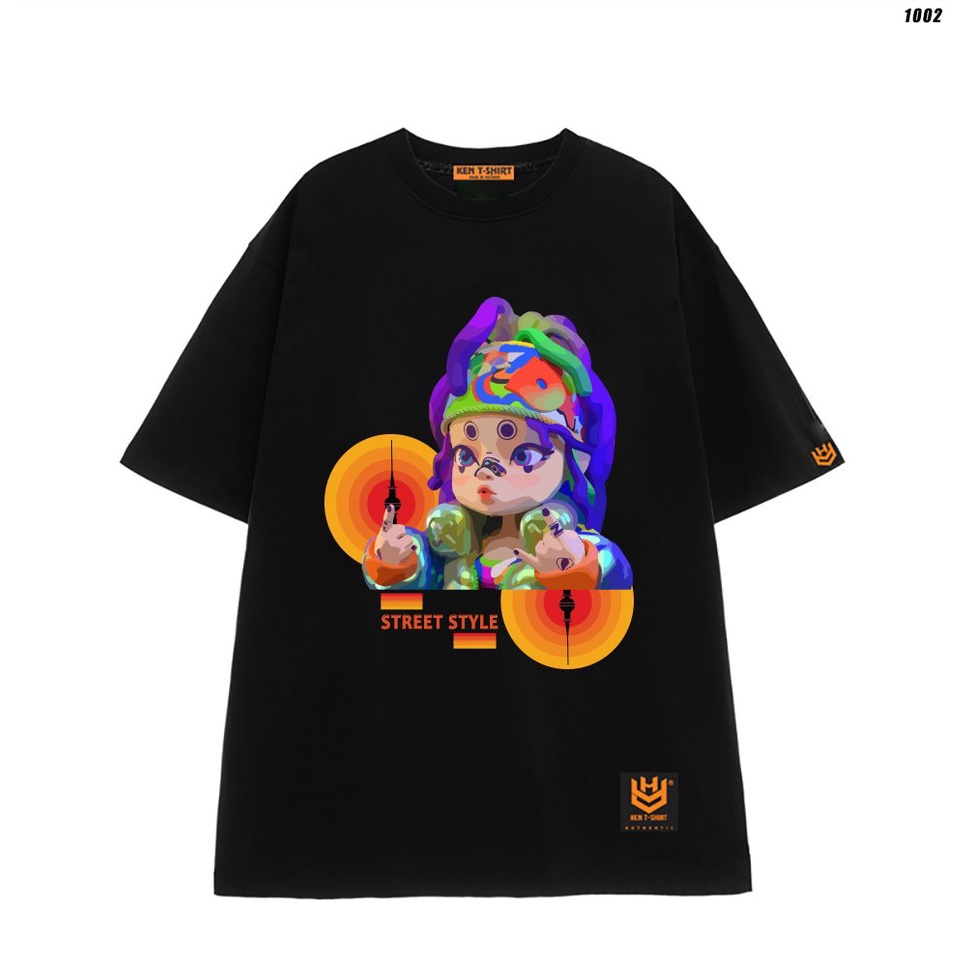 Áo phông tay lỡ nam nữ form rộng Em bé tóc tím 1002 HY KOREA