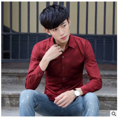 Áo sơ mi Nam dài tay cổ trơn màu đỏ đô | BigBuy360 - bigbuy360.vn