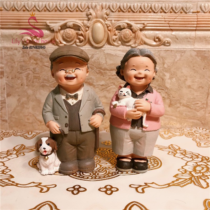 [ Hàng mới về] Quà tặng Tượng Trang Trí Ông Bà hạnh phúc Dễ Thương ý nghĩa decor xinh xắn quà kỉ niệm quà cướii