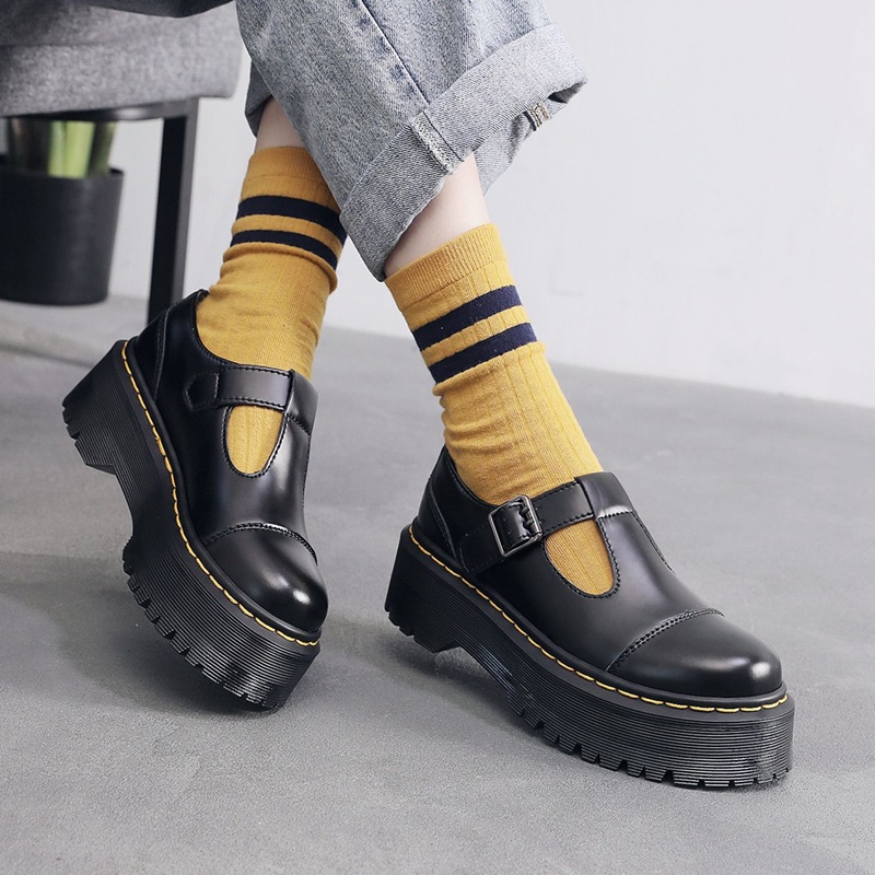 Giày bốt da Martin dày ngón chân 3.5cm dày gót 4.5cm sợi da cho nữ