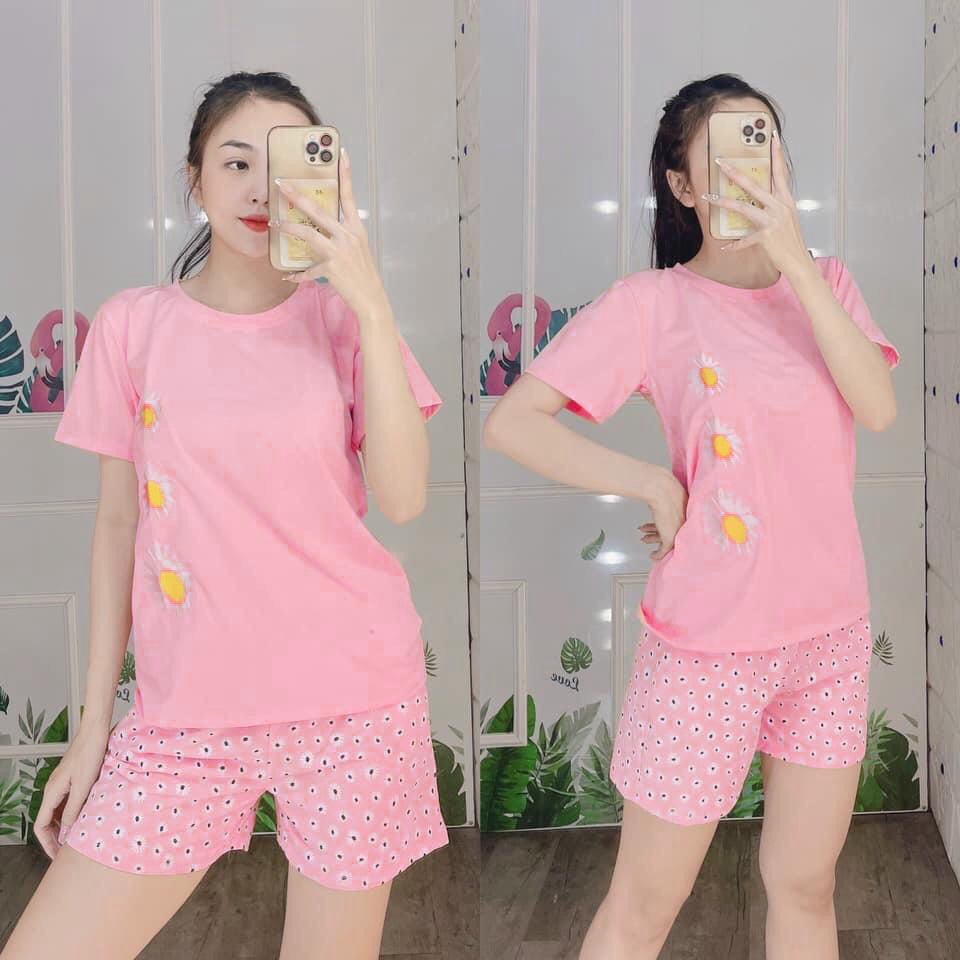 ĐỒ BỘ QUẦN ÁO THUN ĐÙI BÔNG CÚC HỌA MI THỜI TRANG 3 size 45-65KG chất liệu thun cotton