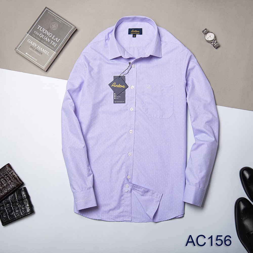 Áo Sơ Mi Nam Công Sở Trung Niên Thương Hiệu Anton Dài Tay Vải Cotton Tím Chấm Bi – AC156 | BigBuy360 - bigbuy360.vn