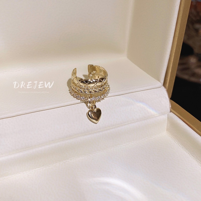 DREJEW Khuyên Kẹp Vành Tai Mạ Vàng Đính Đá Zircon Hình Trái Tim Phong Cách Cá Tính