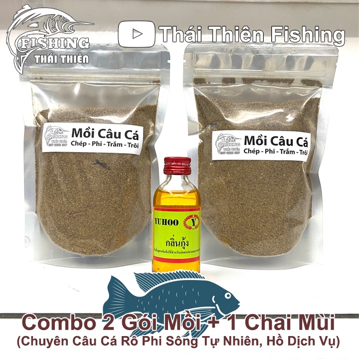 Combo 2 Gói Mồi Câu Cá Rô Phi, 1 Chai Tinh Mùi Thái Lan Dùng Câu Sông Tự Nhiên, Hồ Dịch Vụ