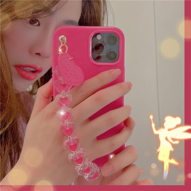 Ốp có dây đeo tay màu hồng hình trái tim cho IPhone 12 Promax 11 8 Plus 12 Mini 7 8 X Xsmax 11 XS / 12 8plus Xsmax 6S | BigBuy360 - bigbuy360.vn
