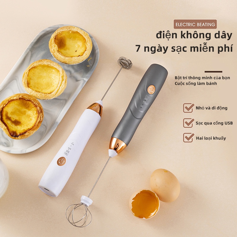 Máy Đánh Trứng, Đánh Sữa Và Tạo Bọt Cafe Di Động Cầm Tay 3 Tốc Độ Sử Dụng，Có Cổng Sạc Usb，Tạo Bọt Sữa Cafe