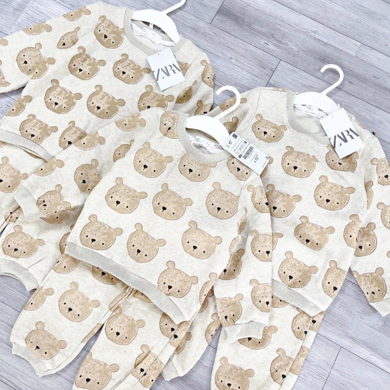 Đồ bộ bé gái nỉ bông mềm nhẹ in hình gấu nâu hàng xuất dư cực xịn JIMADO