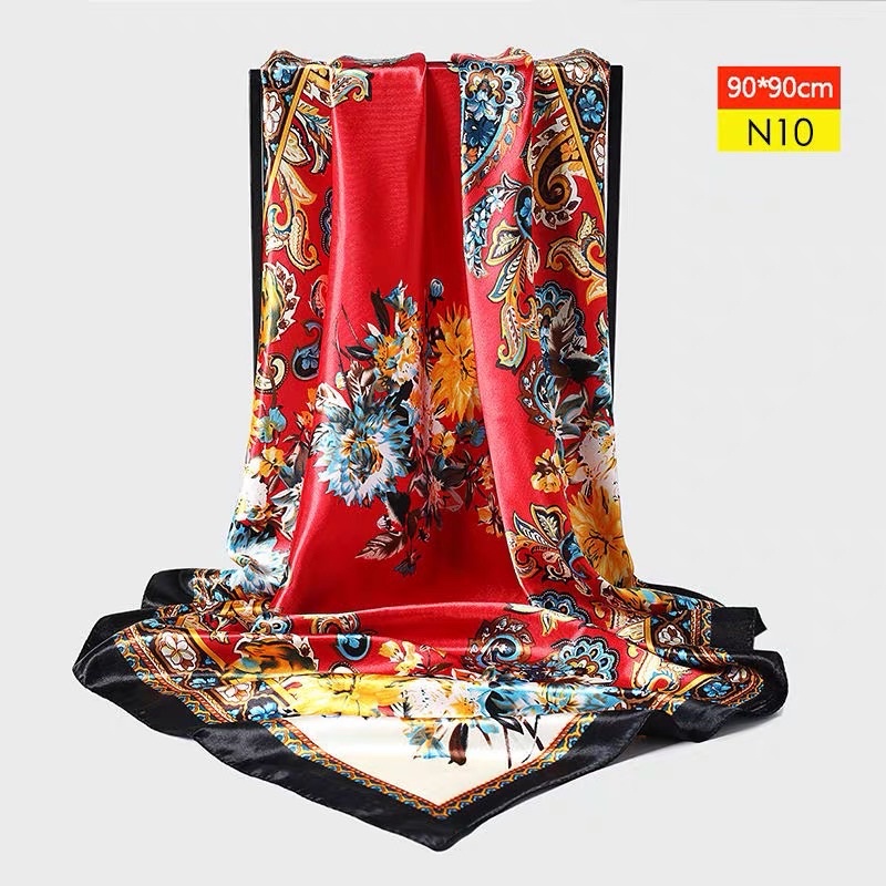 Khăn lụa bóng quấn áo yếm hoa văn hoa lá vintage - Maben