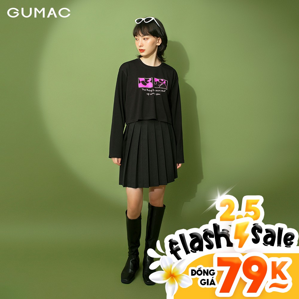 [Mã WABRGU giảm 50k đơn từ 0đ] Áo thun croptop nữ in hồng GUMAC màu đen, đủ size phong cách năng động trẻ trung ATB199