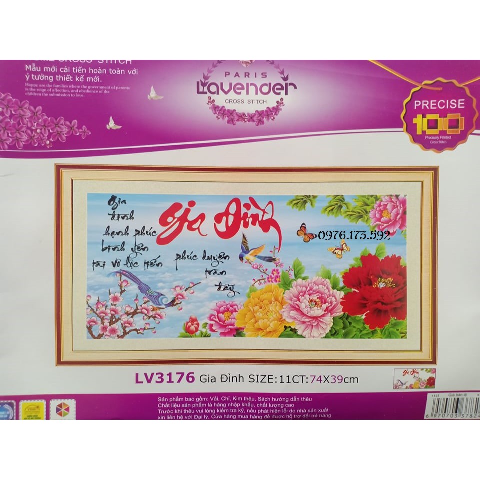 Tranh đính đá-Tranh thêu chữ thập Gia Đình (LV3176,lv176)
