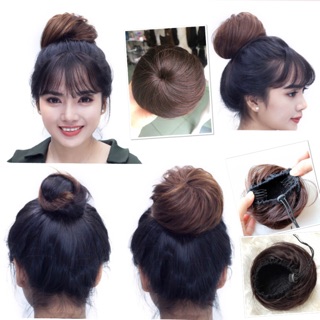 Tóc Giả Búi Củ Tỏi Có Dây Rút Bằng Sợi Tơ Nhân Tạo