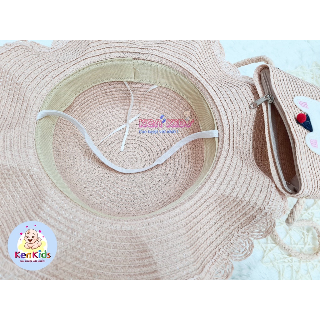 Set Nón mũ cói kèm túi xách hình động vật đáng yêu cho bé gái (2-6t)