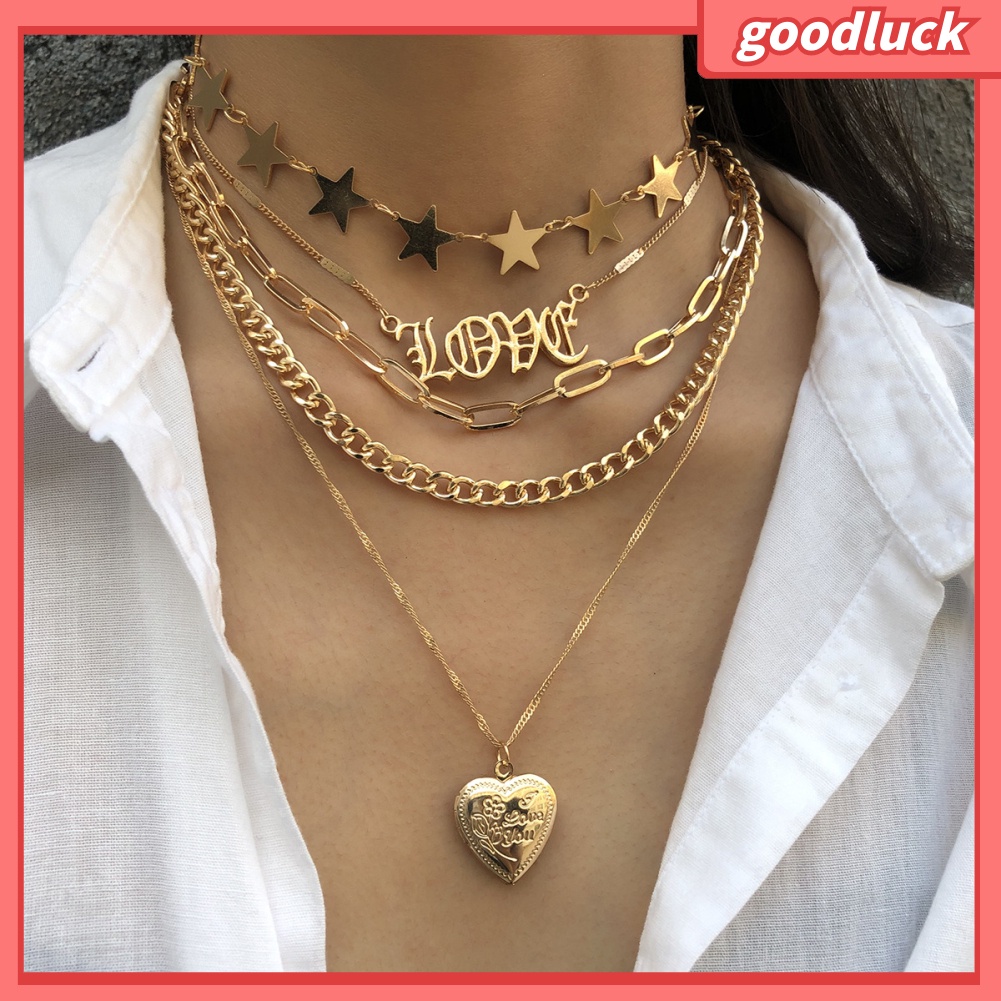 Set 5 Dây Chuyền Mặt Hình Ngôi Sao / Trái Tim Thời Trang Cho Nữ