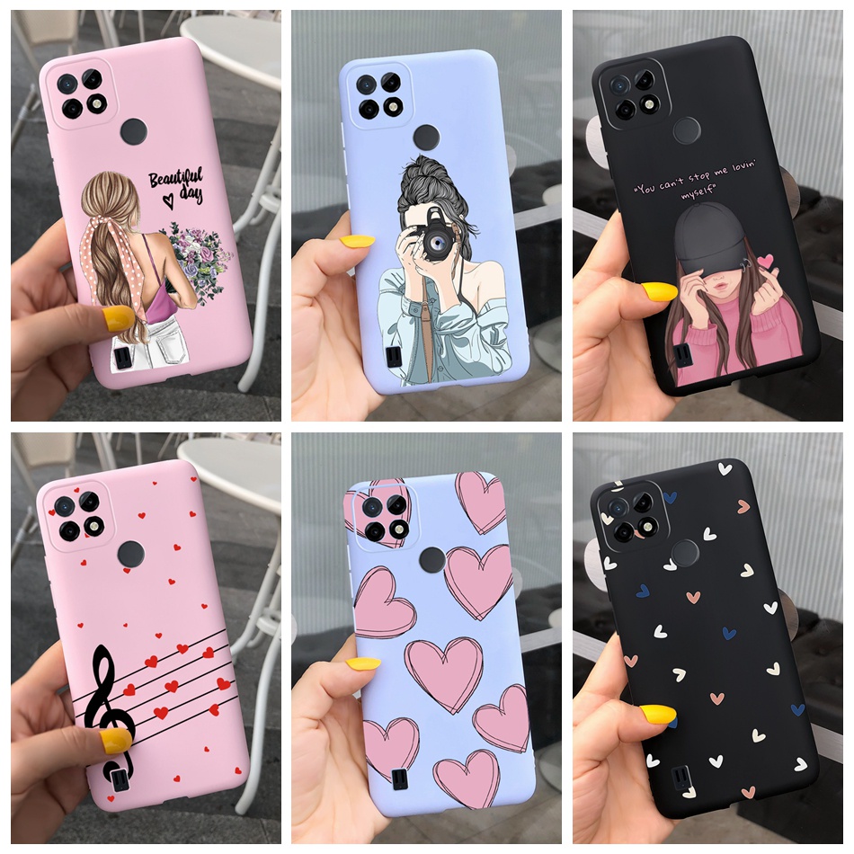 Ốp Điện Thoại Tpu Dẻo Họa Tiết Hoạt Hình Cô Gái & Trái Tim Xinh Xắn Cho Realme C21 C21Y 2021