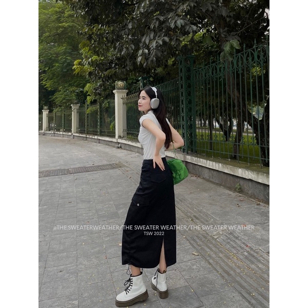 Chân váy thô nắp túi dây rút bên the.sweaterweather TSW (ảnh thật)