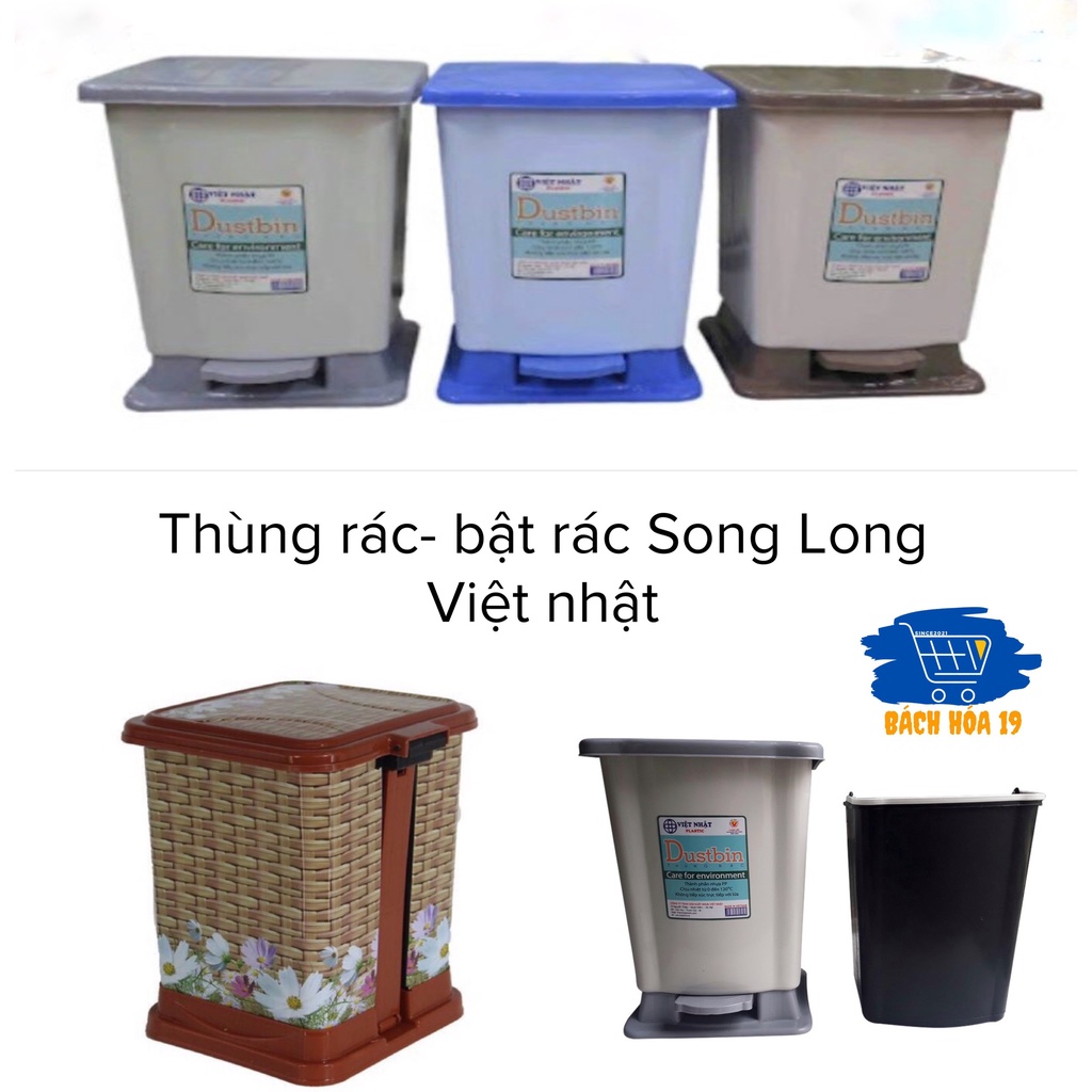 Thùng rác nắp bật nhựa Việt Nhật Song Long Plastic Vuông Tròn cỡ đại, trung, nhí tiện ích