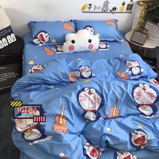 Bộ Chăn Ga Gối Cotton Poly set 4 món  nhập  khẩu DORAEMON ĐÁNH ĐÀN ĐÔ RÊ MON