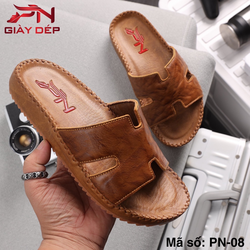 Dép nam  quai ngang - quai chữ H da bò cao cấp