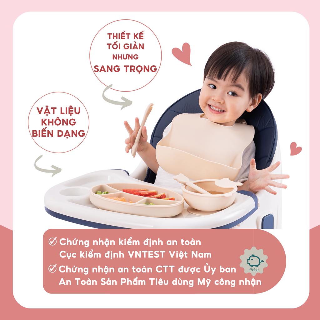 Combo khay thìa dĩa ăn dặm silicone cho bé ANBE Việt Nam kèm nắp đạt kiểm định an toàn chất lượng cao ABKT