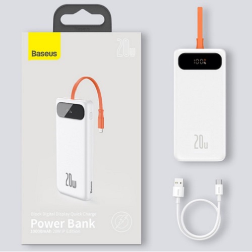 🔥Pin sạc dự phòng kèm cáp Baseus Quick Charge 10000/20000mAh 20W màu trắng tinh khôi,sang trọng bảo hành 12 tháng