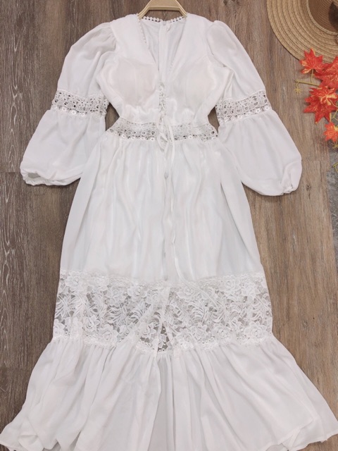 SALE Đầm maxi ren trắng, đầm cưới, đi biển, đầm dự tiệc kèm video ảnh thật trải sàn | BigBuy360 - bigbuy360.vn